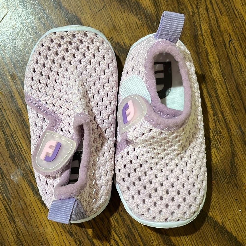 Pink and purple baby barefoot shoes